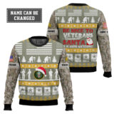 Hooktab US Army Be Nice To Veterans Remember Santa Is Always Watching - Custom Name And Rank Ugly Sweater