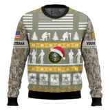 Hooktab US Army Be Nice To Veterans Remember Santa Is Always Watching - Custom Name And Rank Ugly Sweater