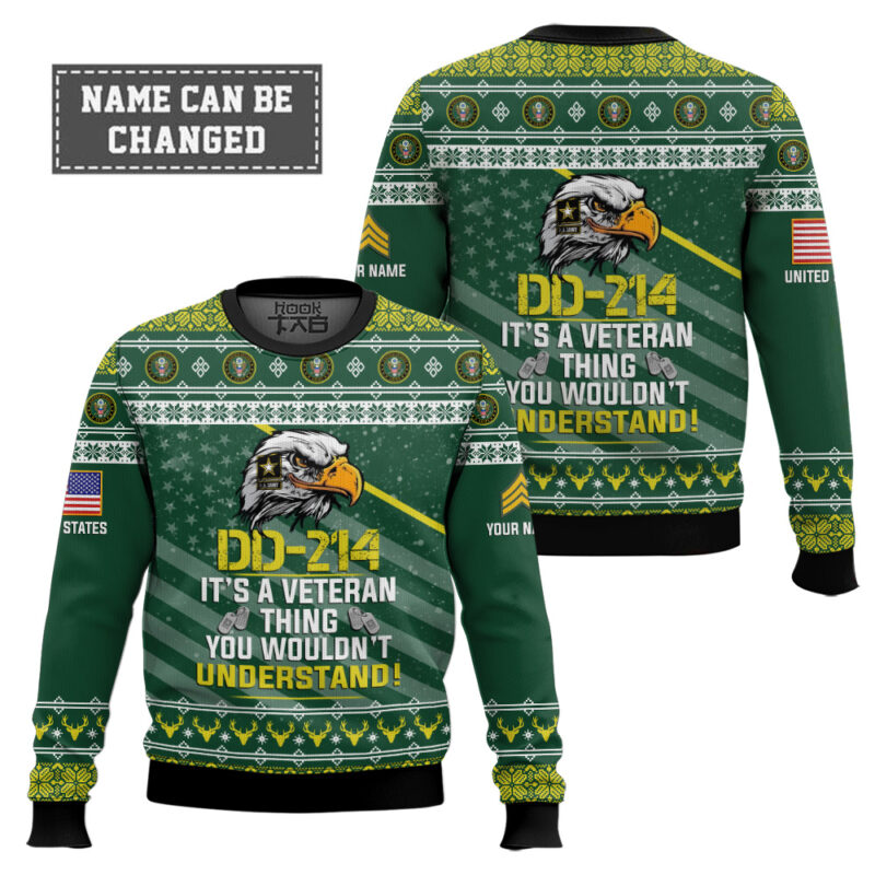 Hooktab US Army DD-214 It's A Veteran Thing You Wouldn't Understand - Custom Name And Rank Ugly Sweater Hooktab US Army DD-214 It's A Veteran Thing You Wouldn't Understand - Custom Name And Rank Ugly Sweater