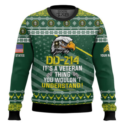 Hooktab US Army DD-214 It's A Veteran Thing You Wouldn't Understand - Custom Name And Rank Ugly Sweater
