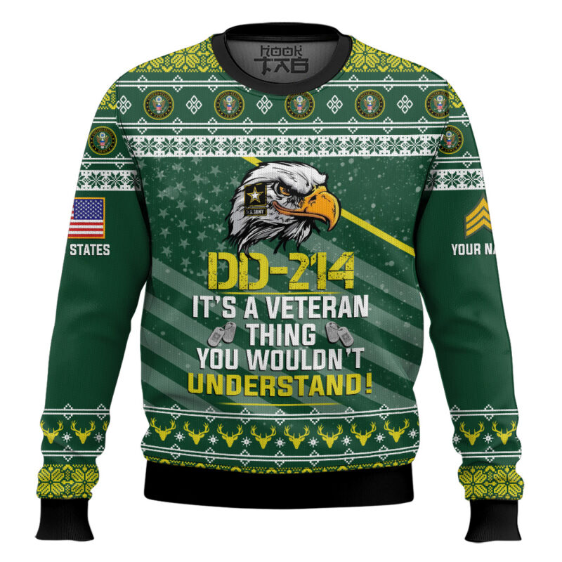 Hooktab US Army DD-214 It's A Veteran Thing You Wouldn't Understand - Custom Name And Rank Ugly Sweater