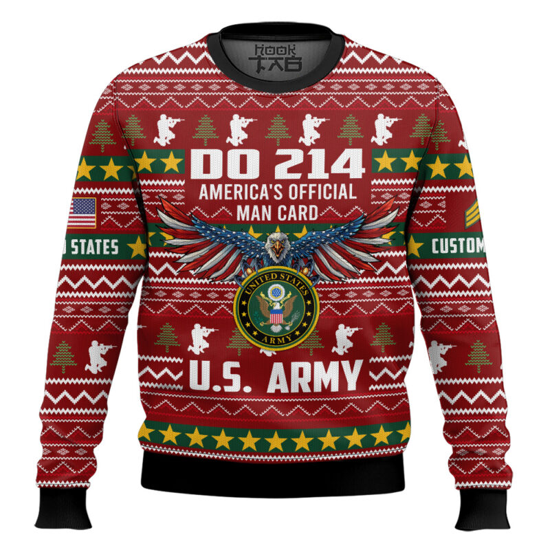 Hooktab US Army DD Form 214 - Custom Name And Rank Ugly Sweater