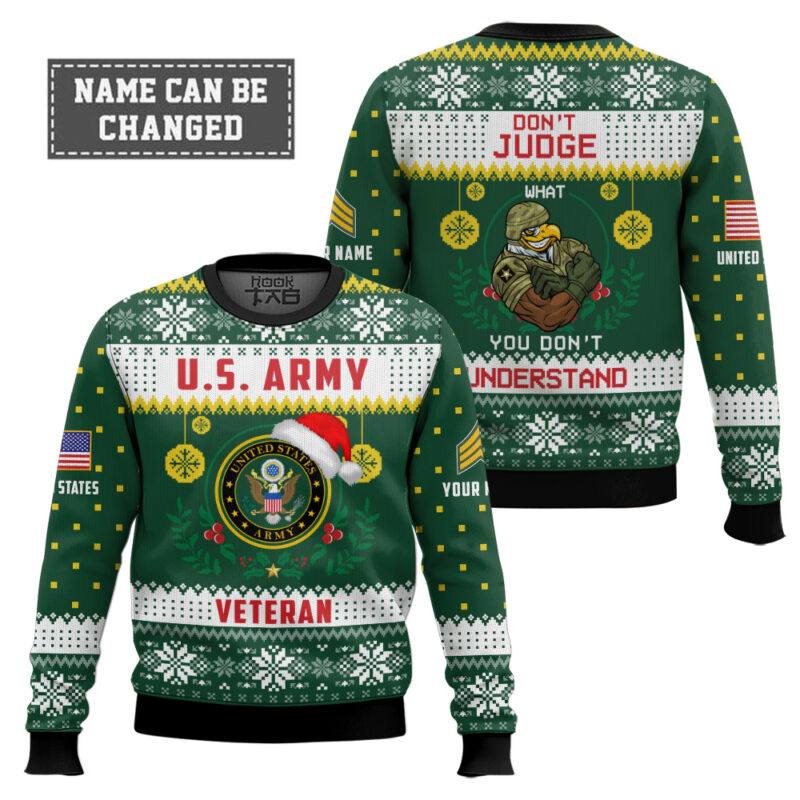 Hooktab US Army Don't Judge What You Don't Understand - Custom Name And Rank Ugly Sweater Hooktab US Army Don't Judge What You Don't Understand - Custom Name And Rank Ugly Sweater