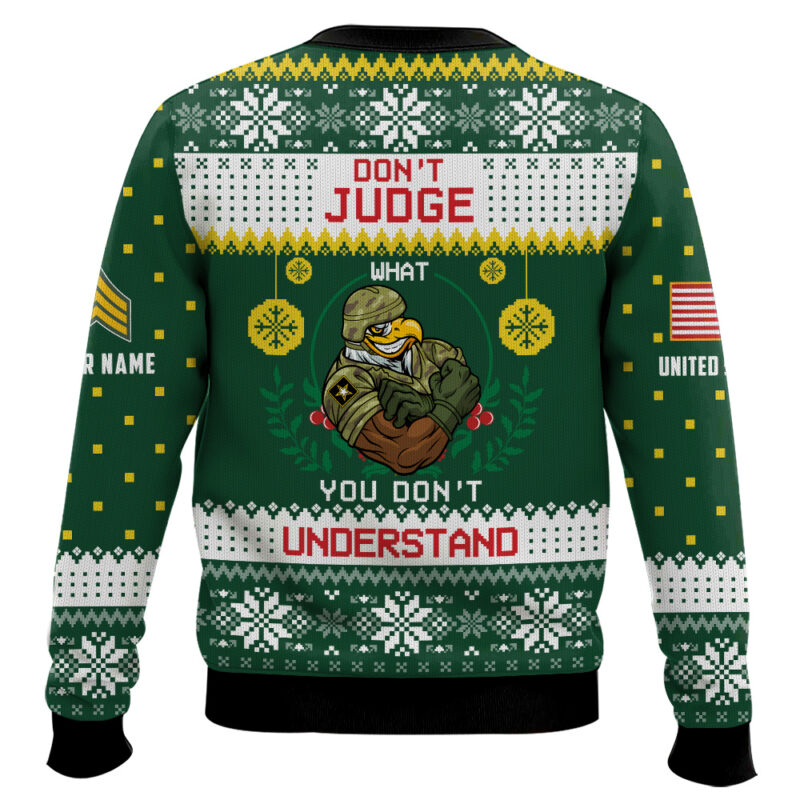 Hooktab US Army Don't Judge What You Don't Understand - Custom Name And Rank Ugly Sweater Hooktab US Army Don't Judge What You Don't Understand - Custom Name And Rank Ugly Sweater
