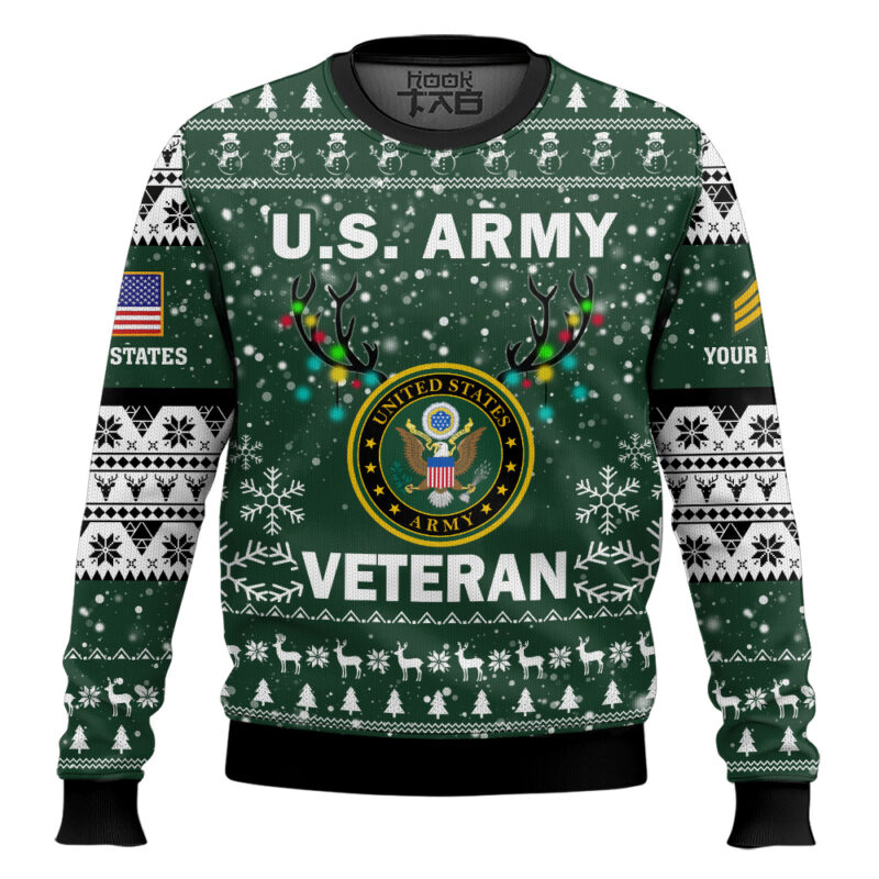 Hooktab US Army Freedom Is The Best Gift - Custom Name And Rank Ugly Sweater