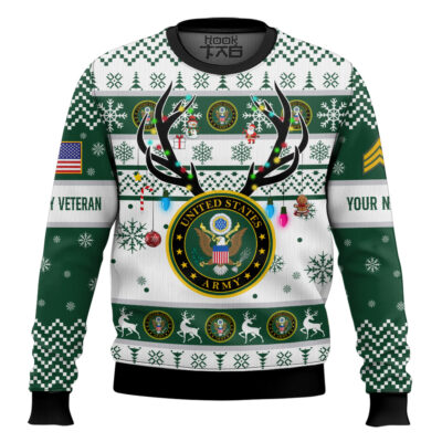Hooktab US Army God Found The Strongest Men And Made Them Veteran - Custom Name And Rank Ugly Sweater