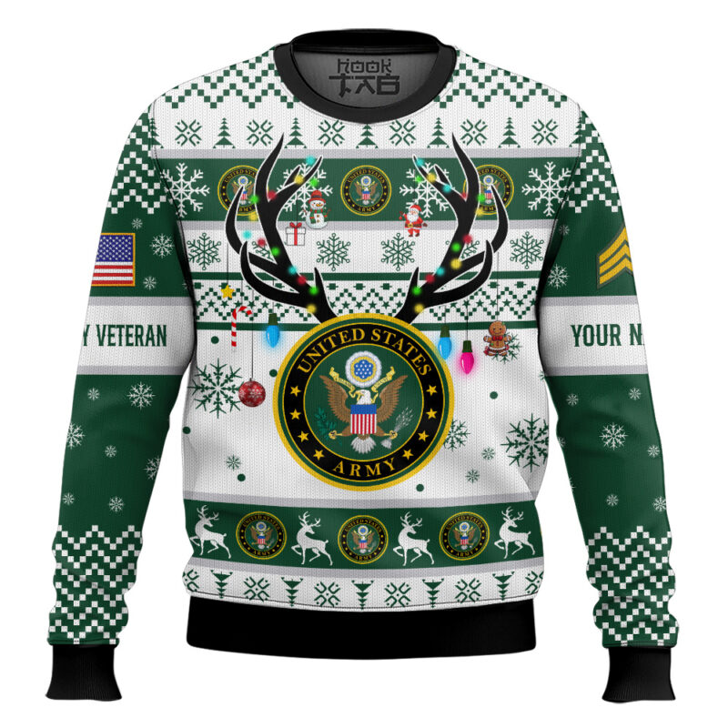 Hooktab US Army God Found The Strongest Men And Made Them Veteran - Custom Name And Rank Ugly Sweater