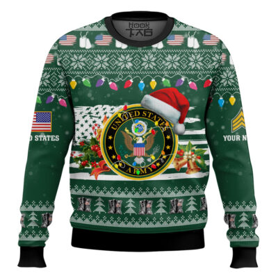 Hooktab US Army Have Yourself A Military Christmas - Custom Name And Rank Ugly Sweater