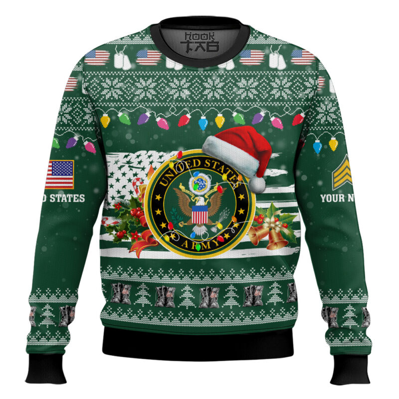 Hooktab US Army Have Yourself A Military Christmas - Custom Name And Rank Ugly Sweater