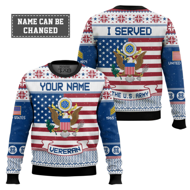 Hooktab US Army I Served - Custom Name, Rank And Years Of Service Ugly Sweater Hooktab US Army I Served - Custom Name, Rank And Years Of Service Ugly Sweater