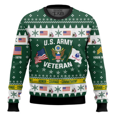 Hooktab US Army I Served My Country And Damn Proud Of It - Custom Name, Rank And Years Of Service Ugly Sweater