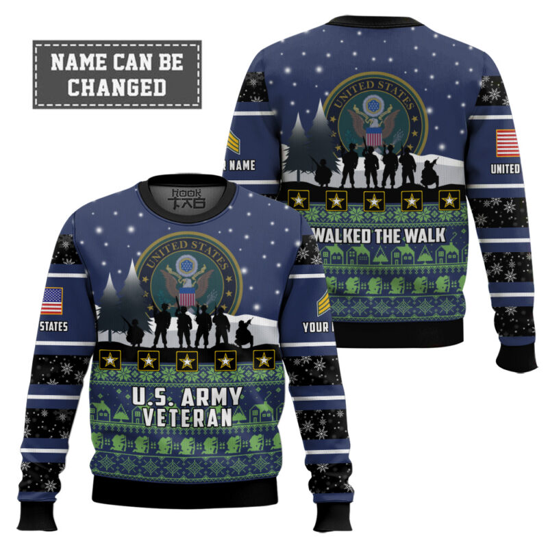Hooktab US Army I Walked The Walk - Custom Name And Rank Ugly Sweater Hooktab US Army I Walked The Walk - Custom Name And Rank Ugly Sweater