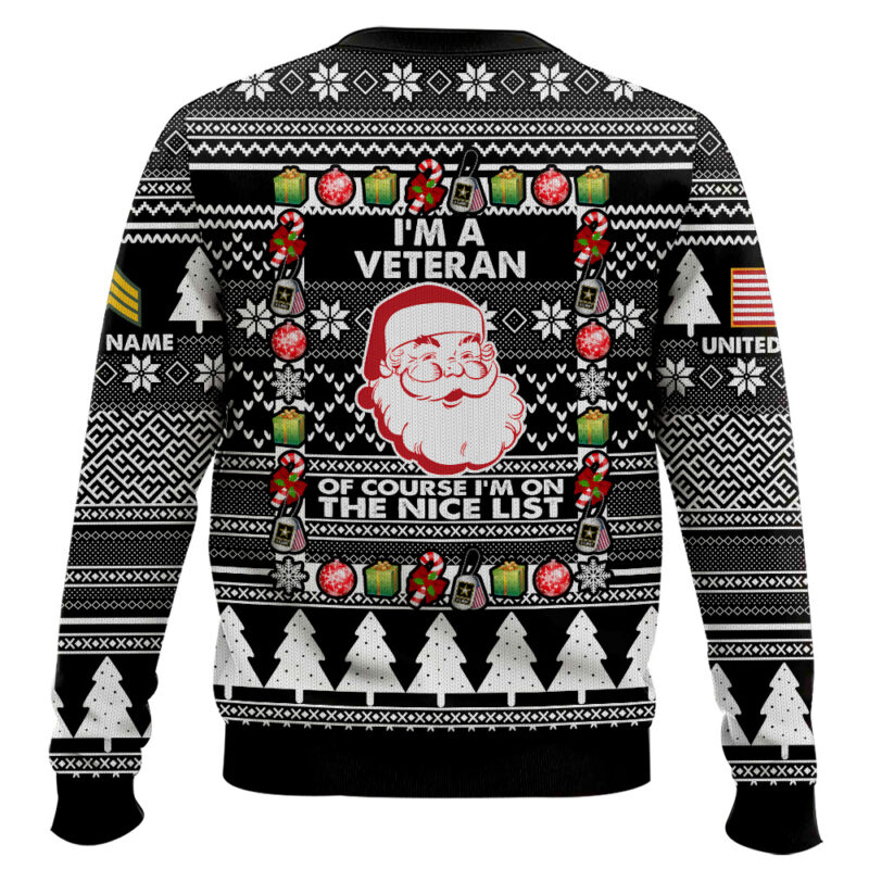 Hooktab US Army I'm A Veteran, Of Course I'm On The Nice List - Custom Name And Rank Ugly Sweater Hooktab US Army I'm A Veteran, Of Course I'm On The Nice List - Custom Name And Rank Ugly Sweater