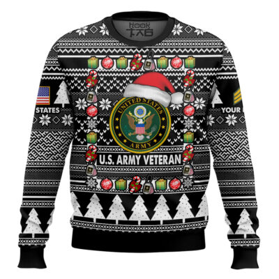 Hooktab US Army I'm A Veteran, Of Course I'm On The Nice List - Custom Name And Rank Ugly Sweater