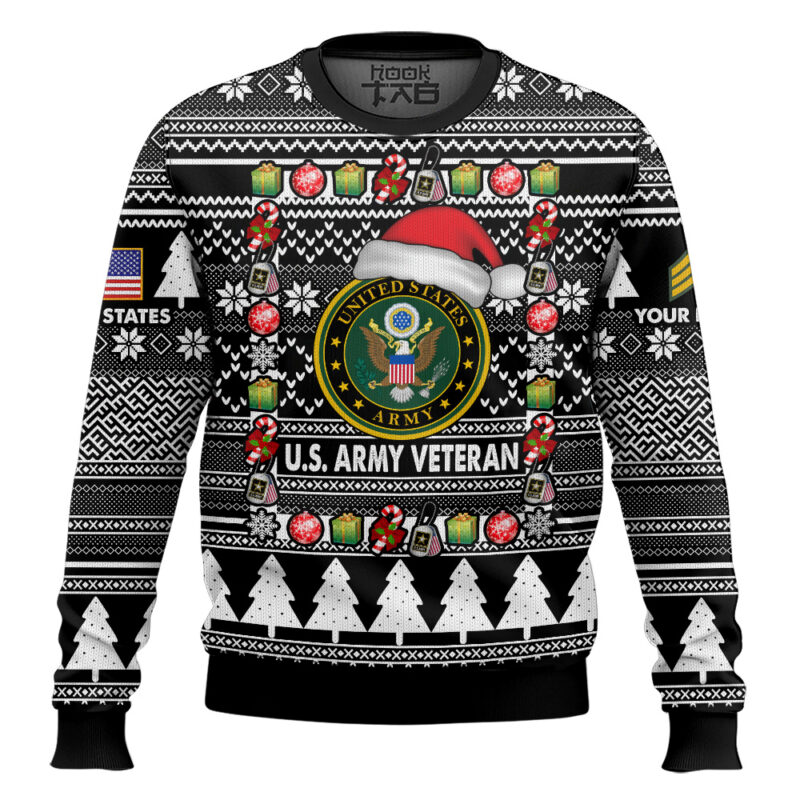 Hooktab US Army I'm A Veteran, Of Course I'm On The Nice List - Custom Name And Rank Ugly Sweater