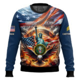 Hooktab US Army Liberty Eagle - Custom Name, Rank And Years Of Service Ugly Sweater