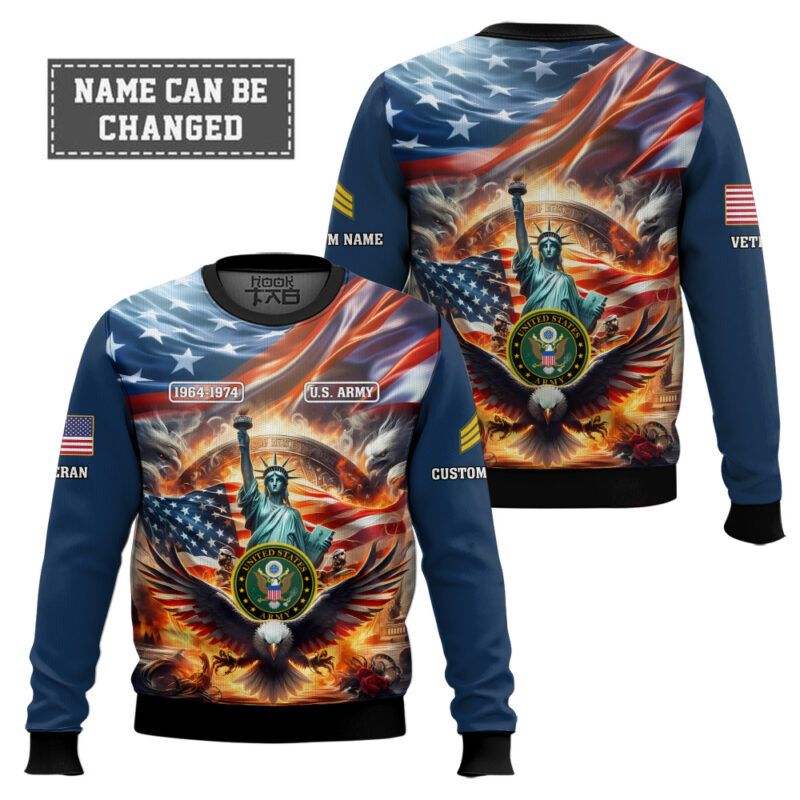 Hooktab US Army Liberty Eagle - Custom Name, Rank And Years Of Service Ugly Sweater Hooktab US Army Liberty Eagle - Custom Name, Rank And Years Of Service Ugly Sweater