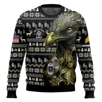 Hooktab US Army Liberty Eagle I Served My Country - Custom Name And Rank Ugly Sweater