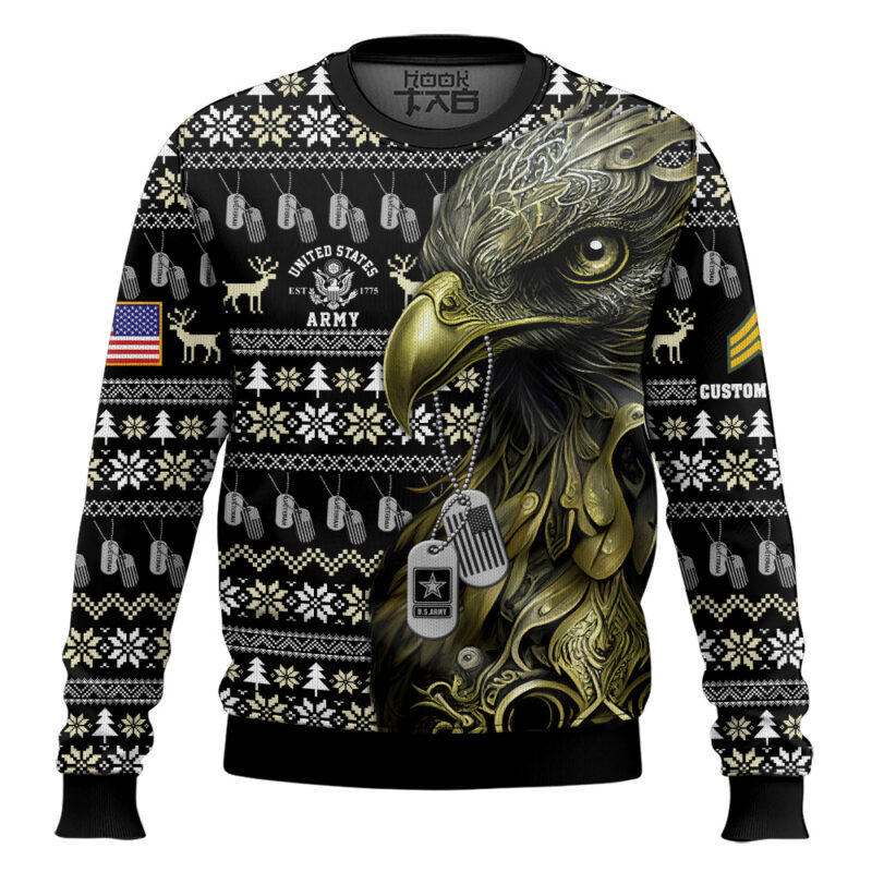 Hooktab US Army Liberty Eagle I Served My Country - Custom Name And Rank Ugly Sweater