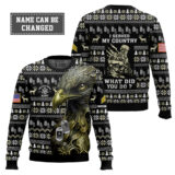 Hooktab US Army Liberty Eagle I Served My Country - Custom Name And Rank Ugly Sweater