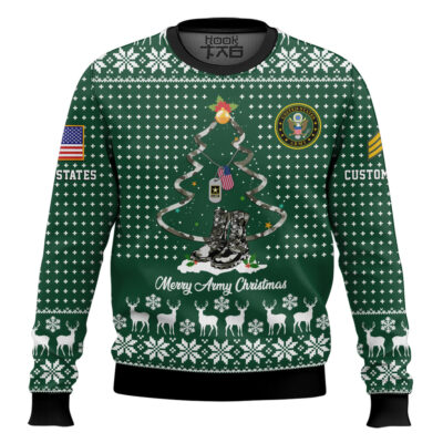 Hooktab US Army Merry Christmas - Custom Name And Rank Ugly Sweater