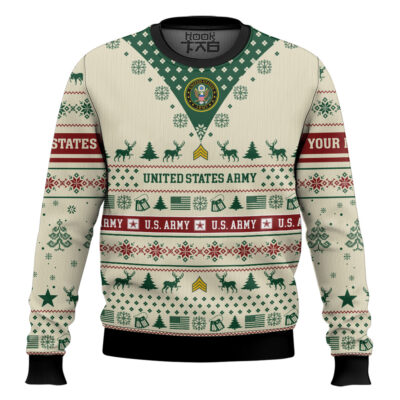 Hooktab US Army Merry Christmas Brothers - Custom Name And Rank Ugly Sweater