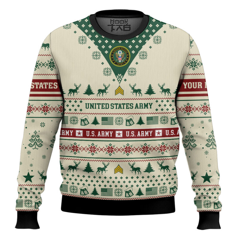 Hooktab US Army Merry Christmas Brothers - Custom Name And Rank Ugly Sweater