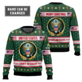 Hooktab US Army Merry Christmas Brothers And Sisters - Custom Name And Rank Ugly Sweater