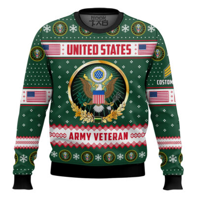 Hooktab US Army Merry Christmas Brothers And Sisters - Custom Name And Rank Ugly Sweater