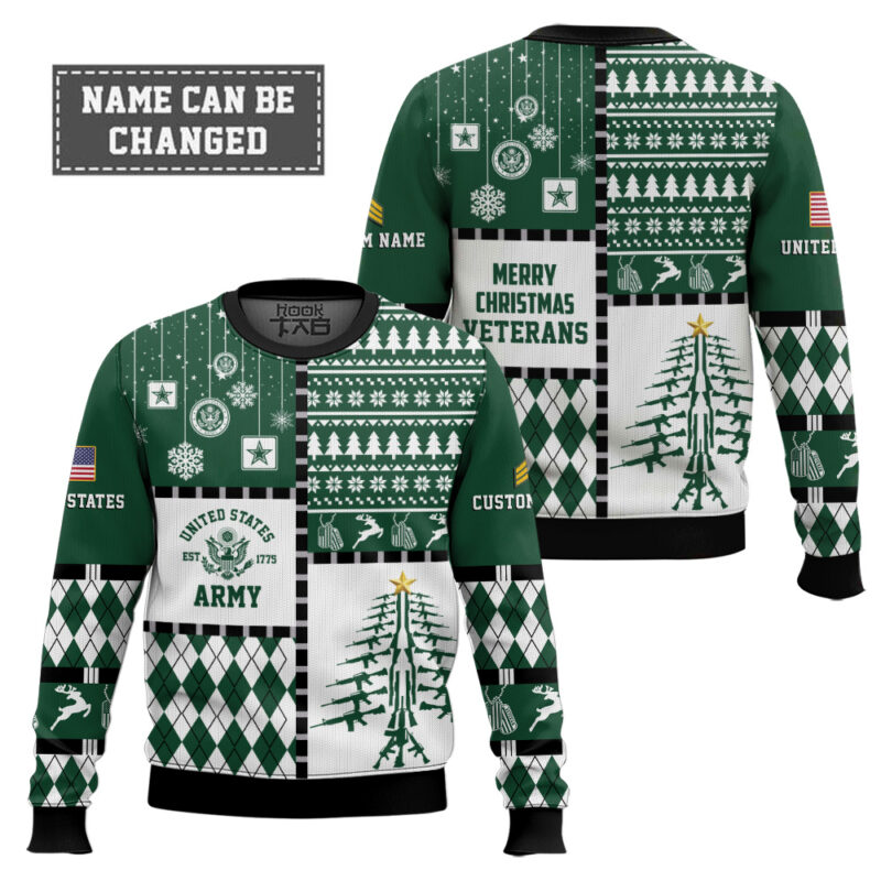 Hooktab US Army Merry Christmas Veteran - Custom Name And Rank Ugly Sweater Hooktab US Army Merry Christmas Veteran - Custom Name And Rank Ugly Sweater