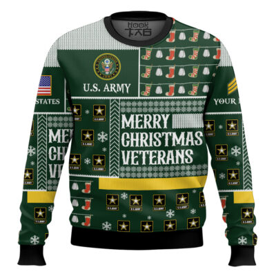 Hooktab US Army Merry Christmas Veterans - Custom Name And Rank Ugly Sweater