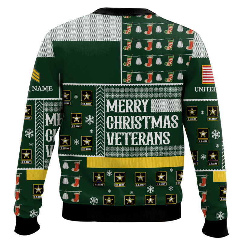 Hooktab US Army Merry Christmas Veterans - Custom Name And Rank Ugly Sweater Hooktab US Army Merry Christmas Veterans - Custom Name And Rank Ugly Sweater