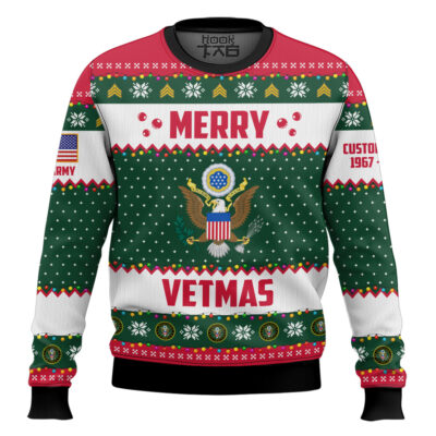 Hooktab US Army Merry Vetmas - Custom Name And Years Of Service Ugly Sweater