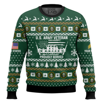 Hooktab US Army Merry Xmas Brothers And Sisters - Custom Name And Rank Ugly Sweater