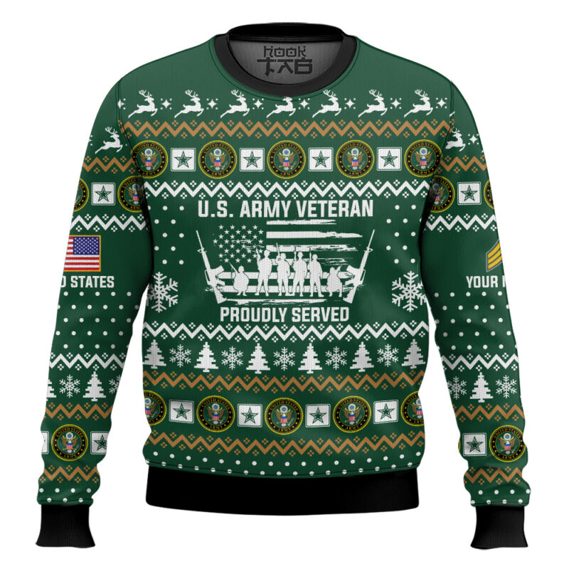 Hooktab US Army Merry Xmas Brothers And Sisters - Custom Name And Rank Ugly Sweater