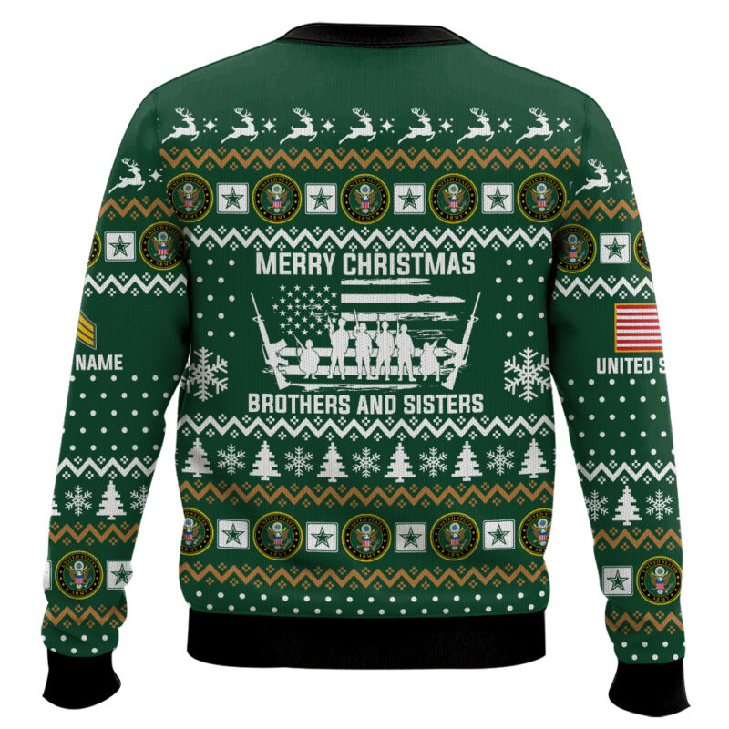 Hooktab US Army Merry Xmas Brothers And Sisters - Custom Name And Rank Ugly Sweater Hooktab US Army Merry Xmas Brothers And Sisters - Custom Name And Rank Ugly Sweater
