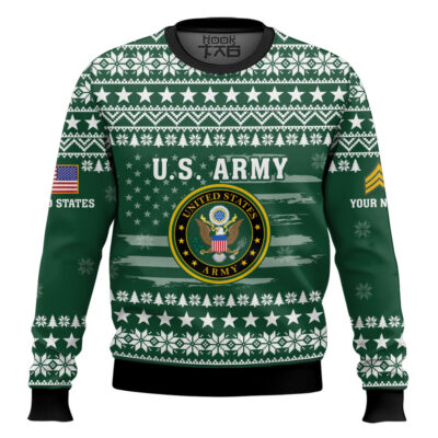 Hooktab US Army My Time In Uniform Is Over But Being A Veteran Never Ends - Custom Name And Rank Ugly Sweater