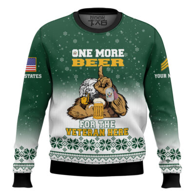 Hooktab US Army One More Beer For The Veteran Here - Custom Name And Rank Ugly Sweater