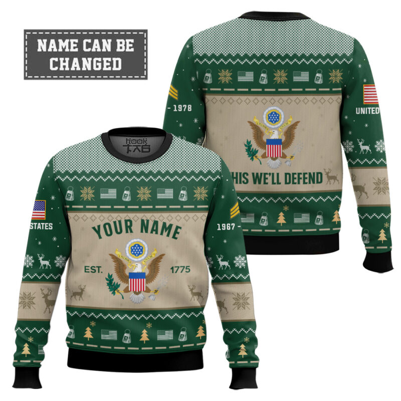 Hooktab US Army Proud Motto - Custom Name, Rank And Years Of Service Ugly Sweater Hooktab US Army Proud Motto - Custom Name, Rank And Years Of Service Ugly Sweater
