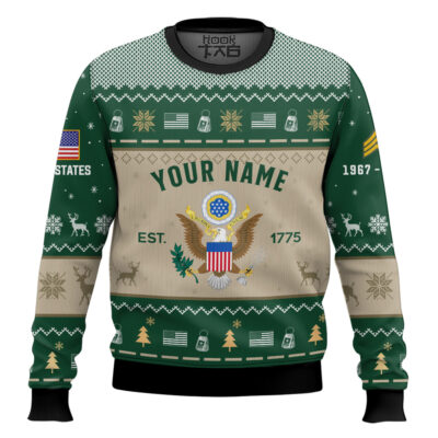 Hooktab US Army Proud Motto - Custom Name, Rank And Years Of Service Ugly Sweater