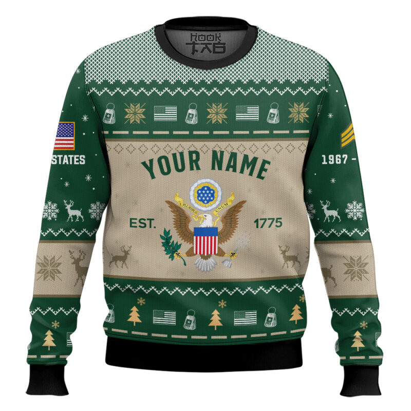 Hooktab US Army Proud Motto - Custom Name, Rank And Years Of Service Ugly Sweater