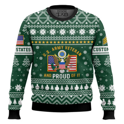 Hooktab US Army Proud Veteran - Custom Name And Rank Ugly Sweater