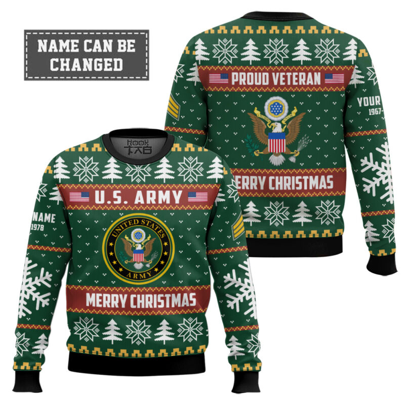 Hooktab US Army Proud Veteran - Custom Name, Rank And Years Of Service Ugly Sweater Hooktab US Army Proud Veteran - Custom Name, Rank And Years Of Service Ugly Sweater