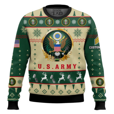 Hooktab US Army Proudly Served - Custom Name And Rank Ugly Sweater