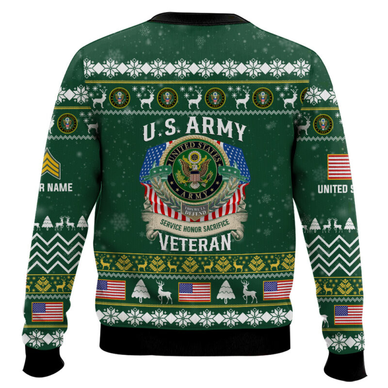 Hooktab US Army Proudly Served Veteran - Custom Name, Rank And Years Of Service Ugly Sweater Hooktab US Army Proudly Served Veteran - Custom Name, Rank And Years Of Service Ugly Sweater