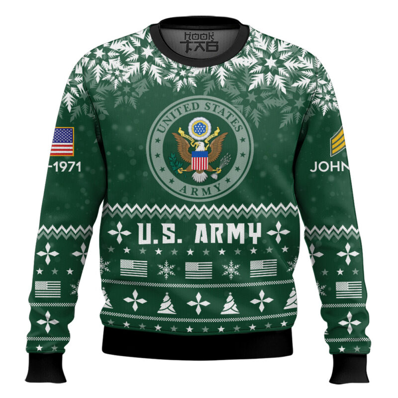 Hooktab US Army Remember-Honor-Respect - Custom Name, Rank And Years Of Service Ugly Sweater