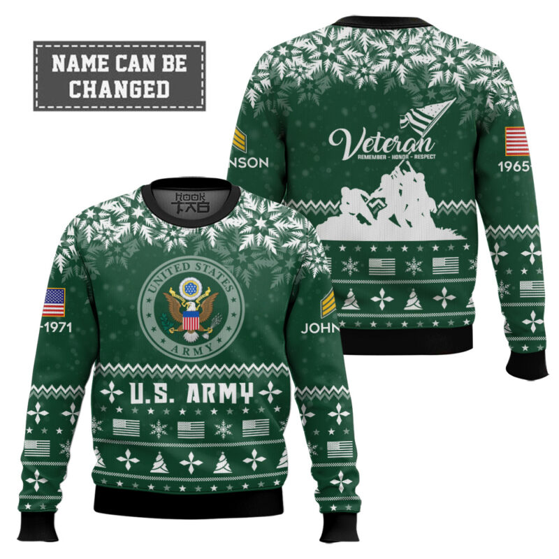 Hooktab US Army Remember-Honor-Respect - Custom Name, Rank And Years Of Service Ugly Sweater Hooktab US Army Remember-Honor-Respect - Custom Name, Rank And Years Of Service Ugly Sweater