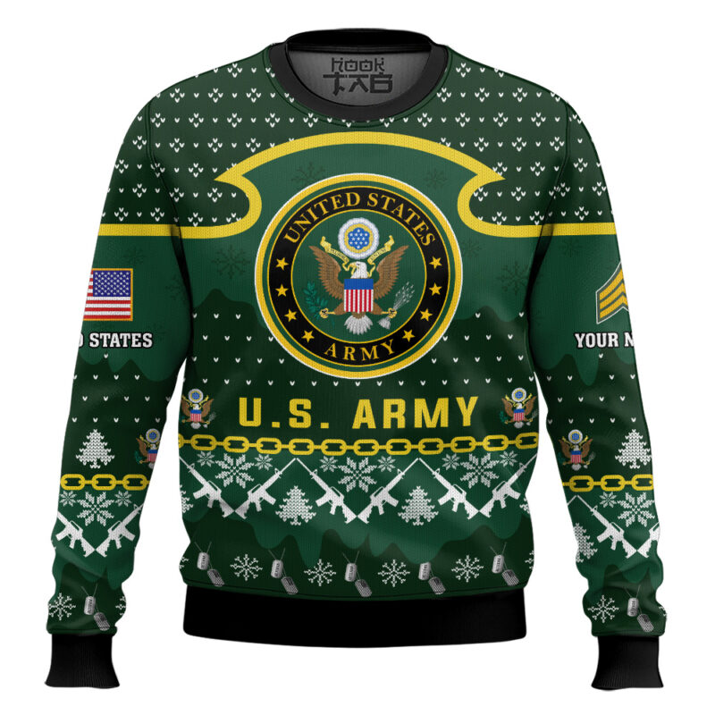 Hooktab US Army Santa's Favorite Veteran - Custom Name And Rank Ugly Sweater