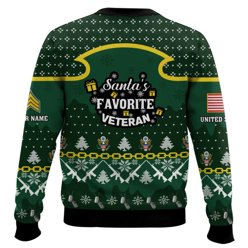 Hooktab US Army Santa's Favorite Veteran - Custom Name And Rank Ugly Sweater Hooktab US Army Santa's Favorite Veteran - Custom Name And Rank Ugly Sweater