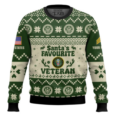 Hooktab US Army Santa's Favourite Veterans - Custom Name And Rank Ugly Sweater
